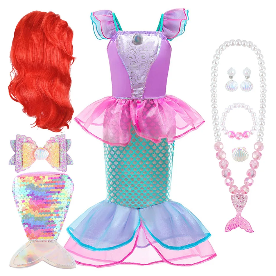 Girl Ariel Dress Kids Little Mermaid Costume Children Christmas Carnival Birthday Party Fancy Princess Outfit Summer Clothes