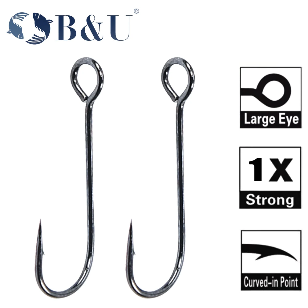 

B&U 20pcs Barb Hook Fishing hook big ring Carbon Steel Single Hooks tackle Worm Hooks With big eyes Ring