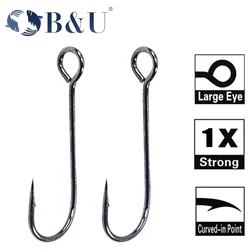 B&U 20pcs Barb Hook Fishing hook big ring Carbon Steel Single Hooks tackle Worm Hooks With big eyes Ring