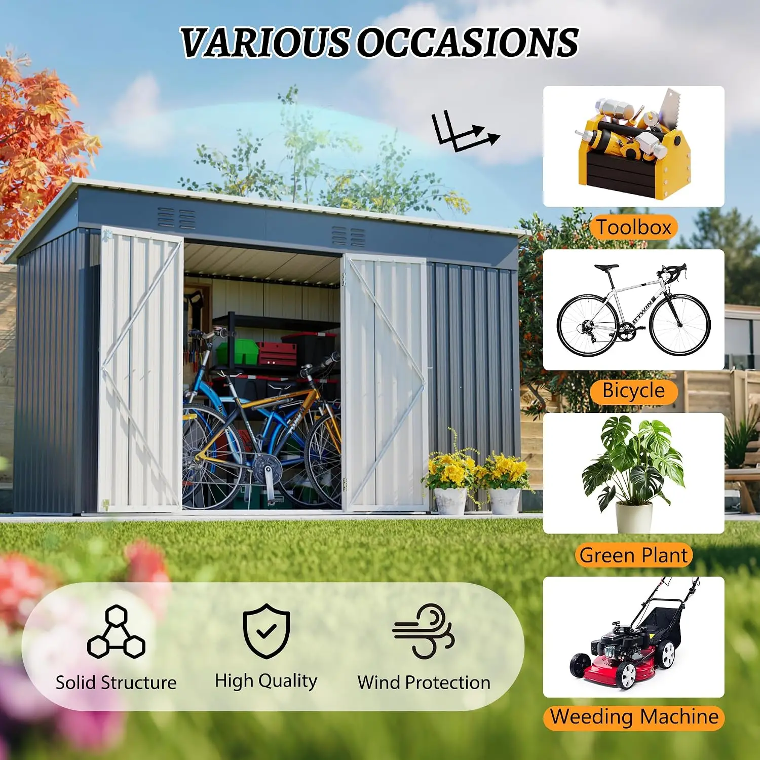 4'x10' Metal Shed Outdoor Storage Shed,Metal Steel Utility Tool Shed Storage House with Double Lockable Doors and Air Vent for B