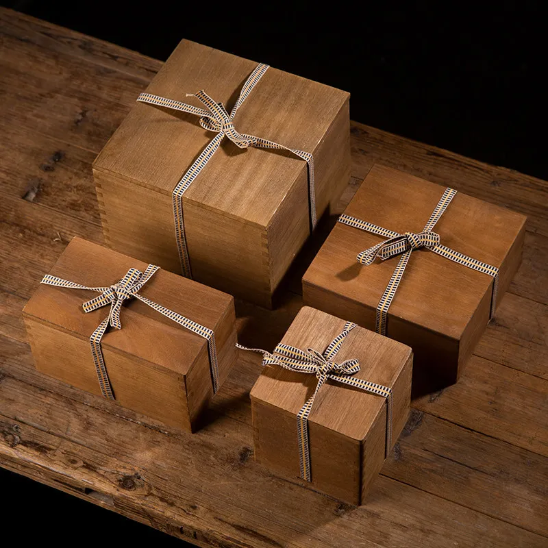 Valentine's Day Banquet Gift Packaging Wooden Box Thanksgiving Tea Set Tea Cup Vase Solid Wood Gift Empty Decorative Box