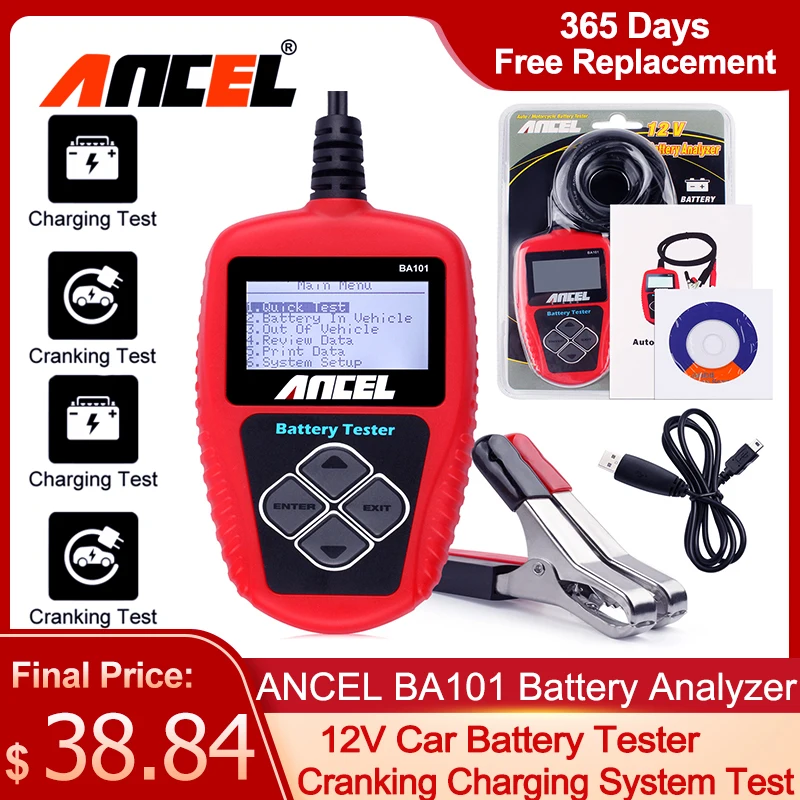 

ANCEL BA101 Car Battery Tester 12V Battery Analyzer 2000CCA 220AH Automotive Car Battery Scanner Multilingual Diagnostic Tool