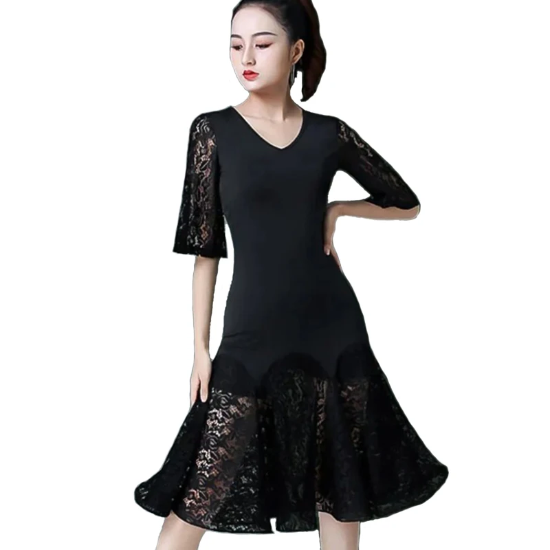 Latin Dance Skirt Women's Sexy Party Prom Dance Gowns Black New Performance Competition Costume Women's Dresses