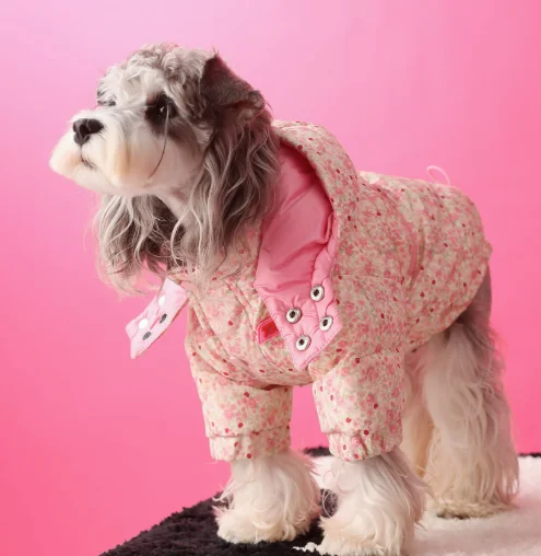 Pet Autumn and Winter Thick Floral Coat Malzis Teddy Schnauzer Dog Cat Cute Warm Dog Clothes for Small Dogs Puppy Clothes