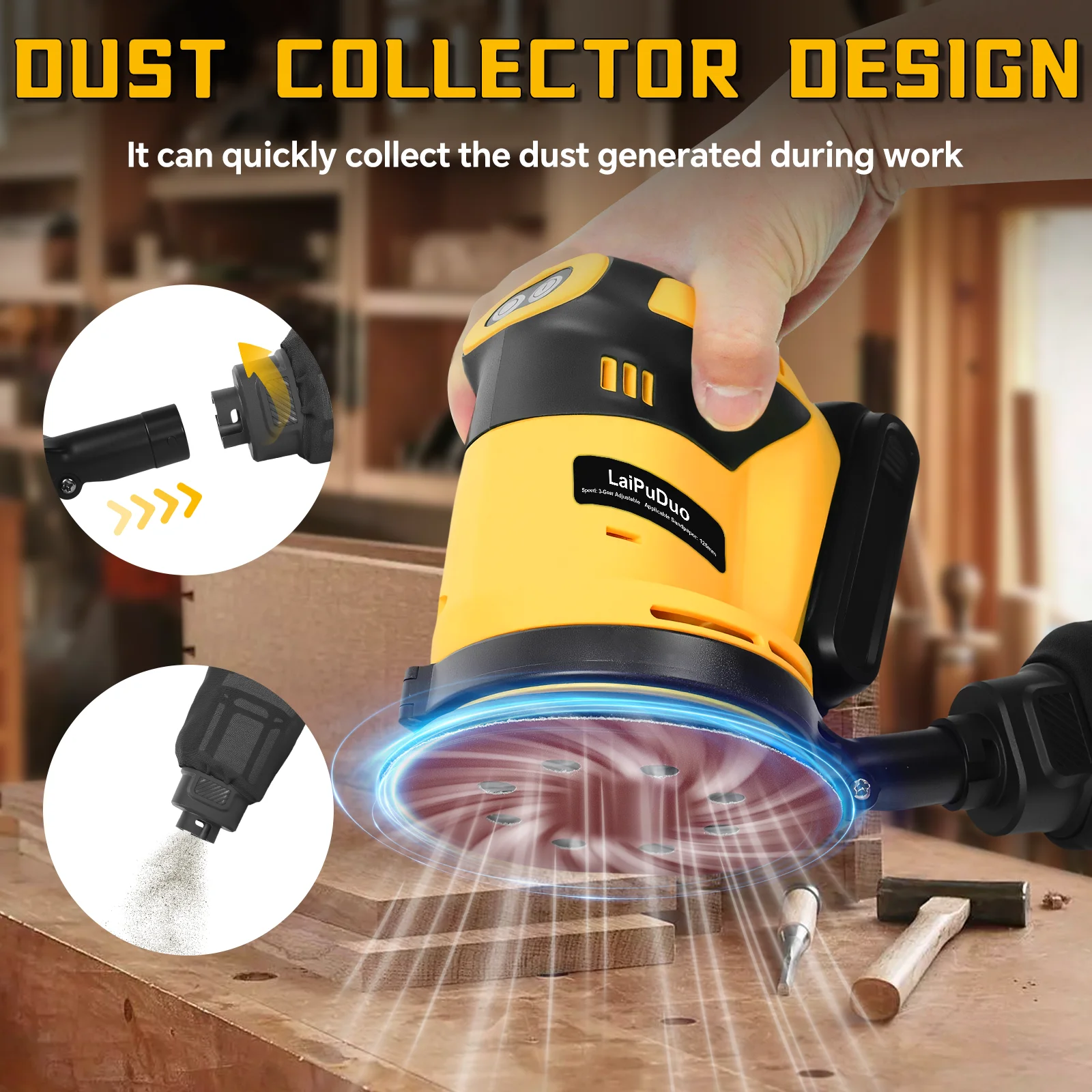 Electric Sander 125mm Grinding Machine Random Sanding Woodworking Polishing Grinder Power Tool For Dewalt 20V Battery Pin