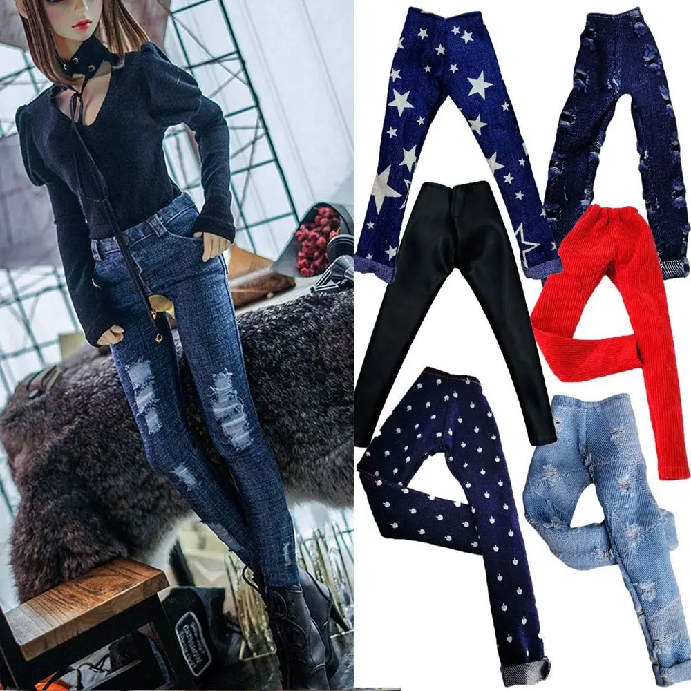 Neue Mode Floral Jeans Leder Hosen Casual Trägt Kleidung Multistyles Hosen für 11,5 "1/6 BJD Puppen Zubehör