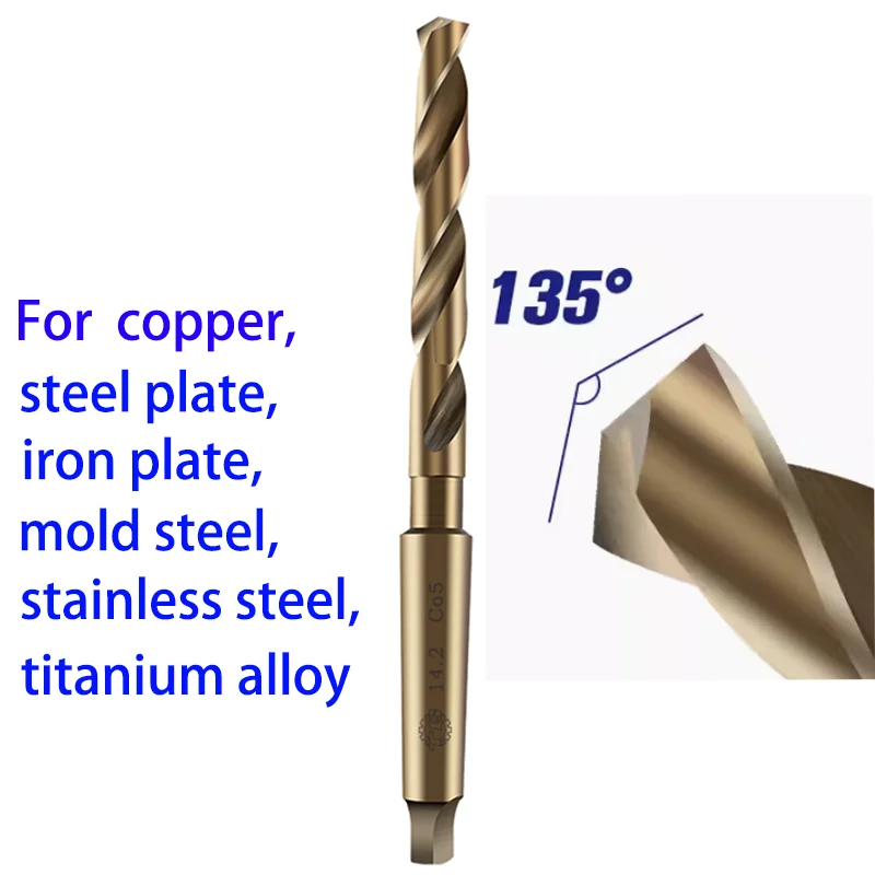 Broca de torção de aço de alta velocidade, Broca Alargadora para Aço Inoxidável, Morse Taper Shank, M35 HSS-Co, 6mm-36mm, 1Pc