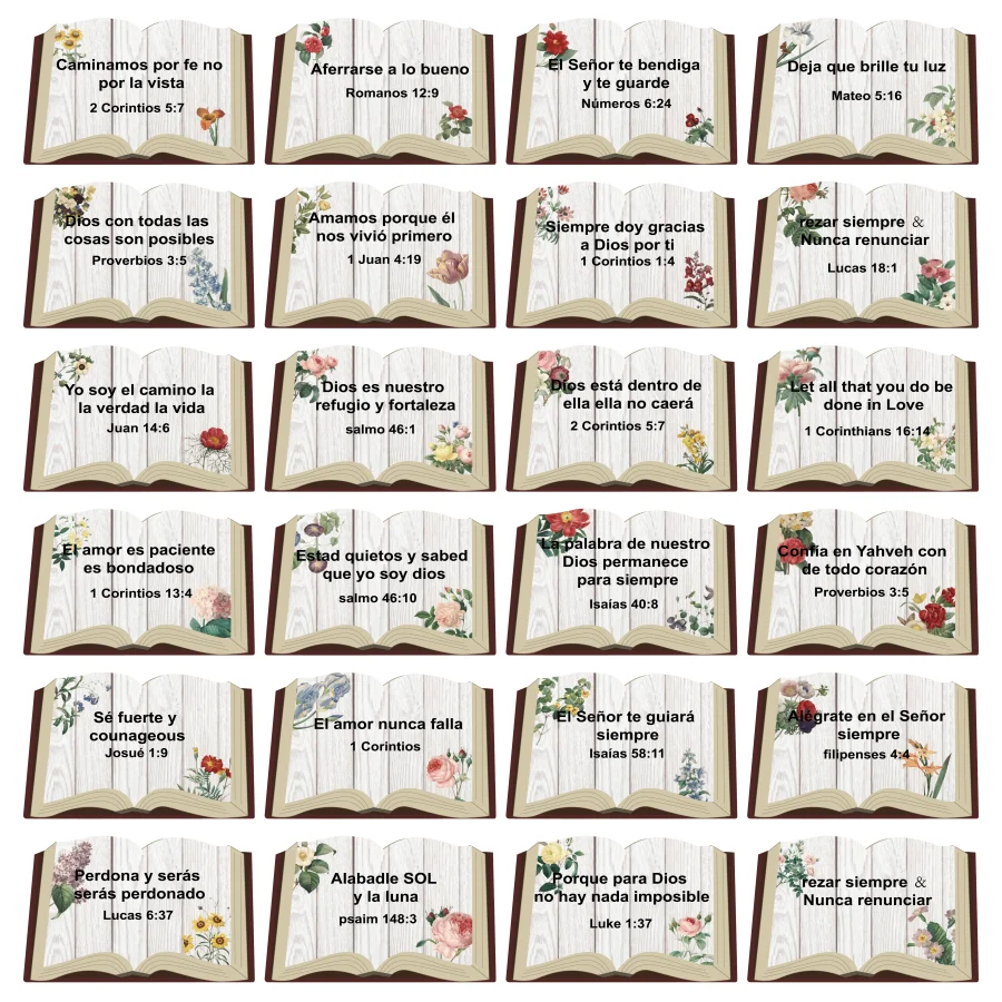 120 Pcs Spanish Floral Christian Stickers Inspirational Bible Verse Stickers Book Shaped Christian Motivational Decals.