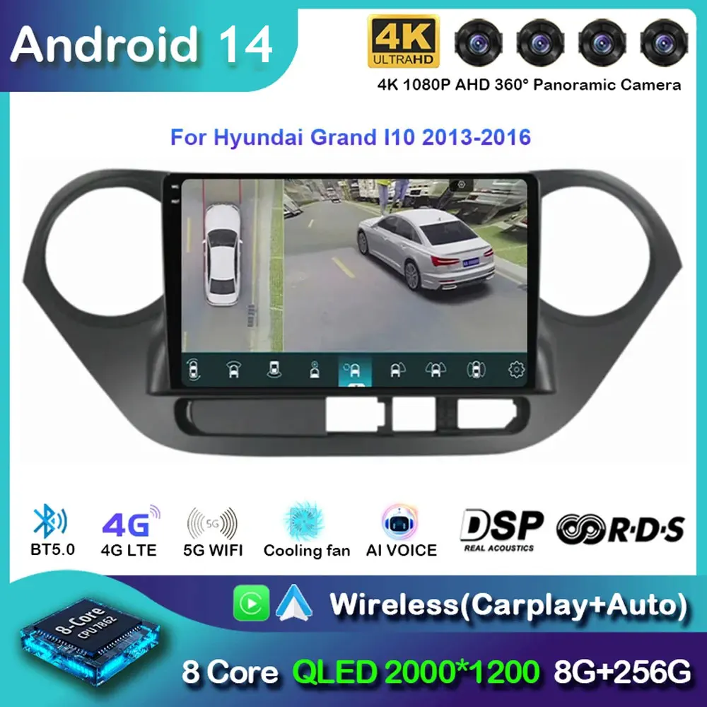 

Android 14 Carplay Radio For Hyundai Grand I10 2013-2016 Car stereo Multimedia Player Android Auto GPS navigation 2DIN DSP EQ