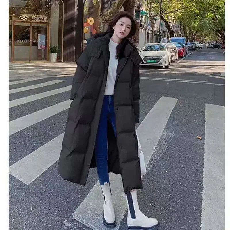Jaqueta de puffer longo para baixo feminina, tamanho grande, coreana, casacos de penas, rosa, inverno, 2023