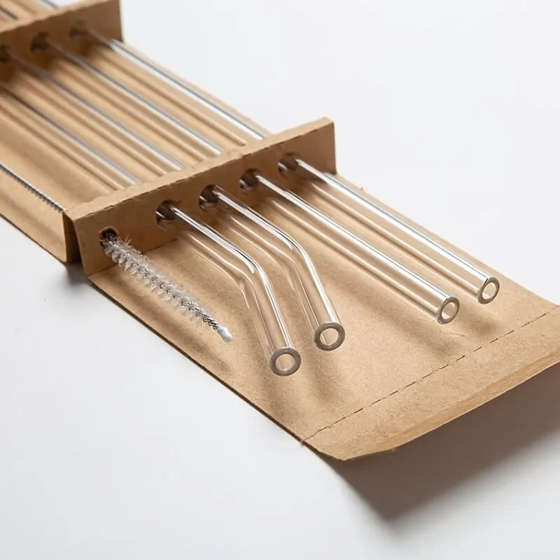 1 Juego de pajitas de vidrio resistentes al calor con cepillo, juego de 5: reutilizables y lavables, perfectas para batidos, batidos, té y jugo