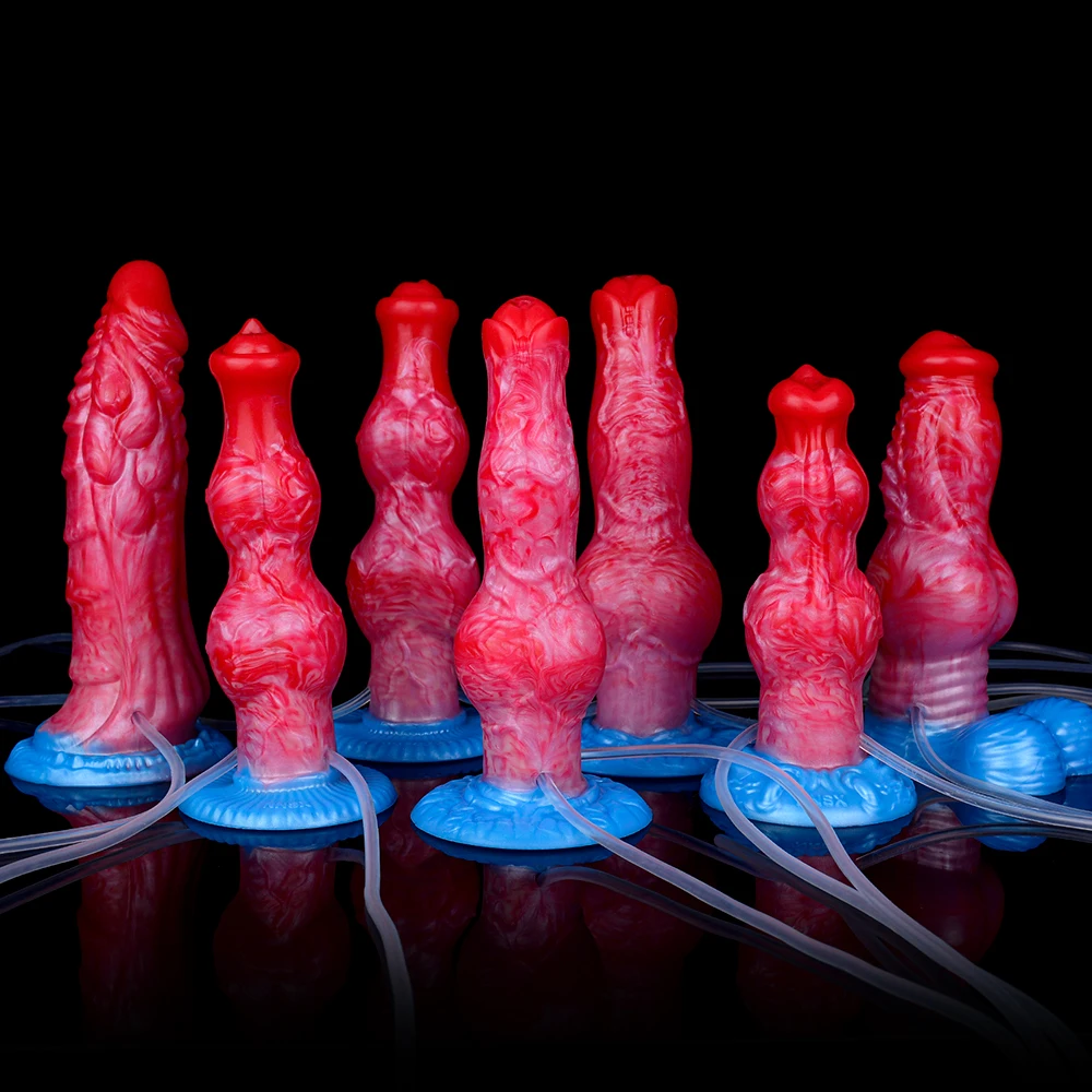 FAAK Silicone Inflatable Ejaculation Penis With Suction Cup Fantasy Squirting Knot Dildo Anal Plug Sex Toys For Women Men