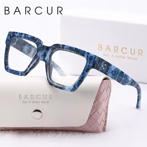BARCUR Blue Square Women Reading Glasses Large PC Thick Frame Reading Multiple Degree Optional Men Glasses White Gift Box