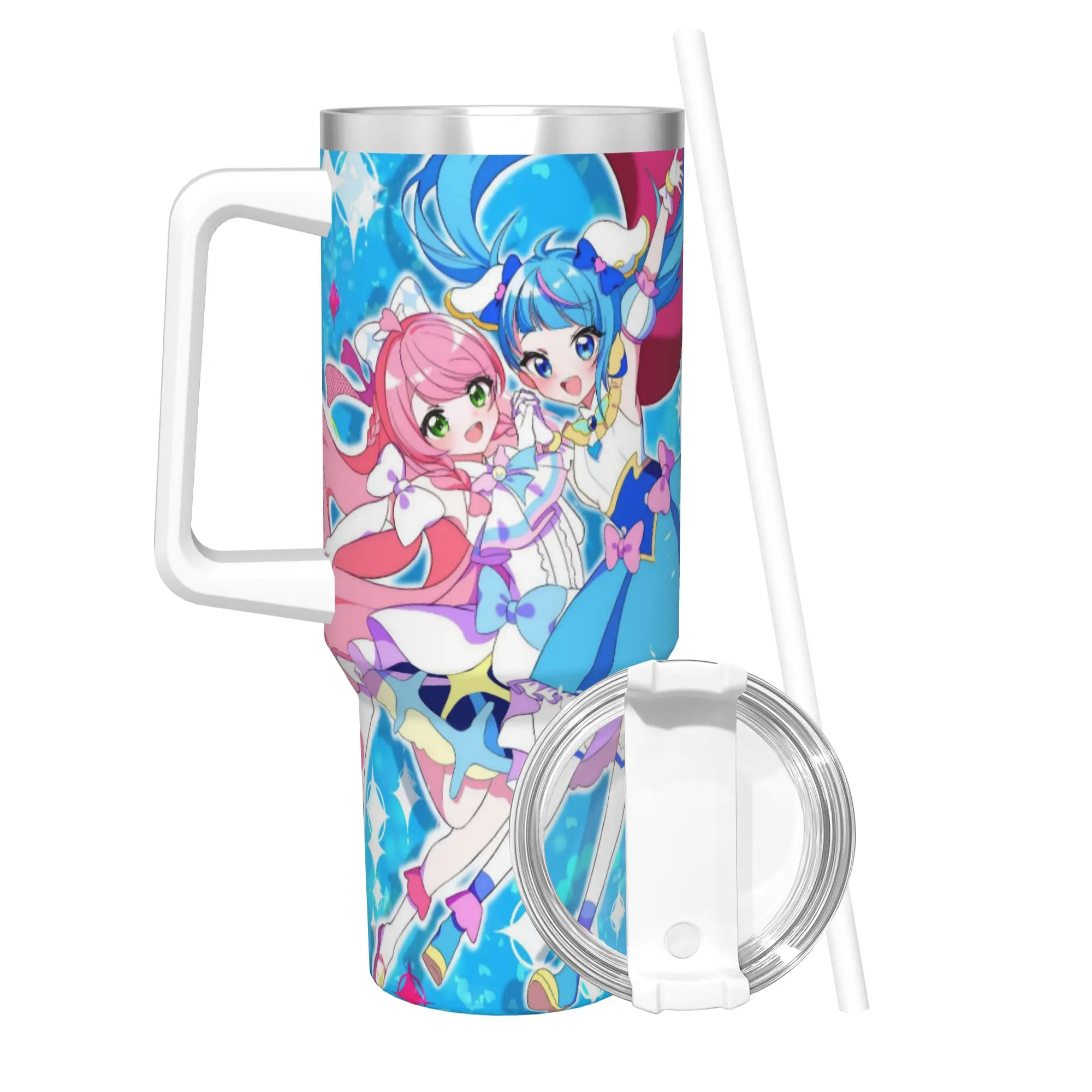 Soaring Sky Pretty Cure Tumbler With Straw  Stainless Steel Tumblers Cup Double Wall Vacuum Insulated for Cold Or Hot 40oz