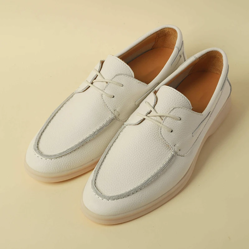 White Genuine Leather Slip on Comfortable Casual Shoes Suede Fashion Breathable Flat Heel Round Toe Loafers Summer Autumn Shoes