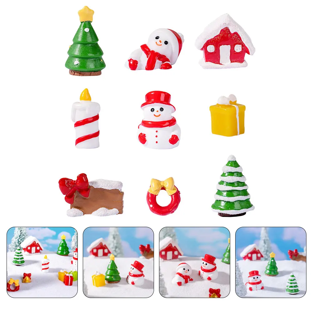 

9pcs Christmas Miniature Statues Resin Micro Landscape Festive Holiday Decorations For Indoor Outdoor Desktop Garden Party
