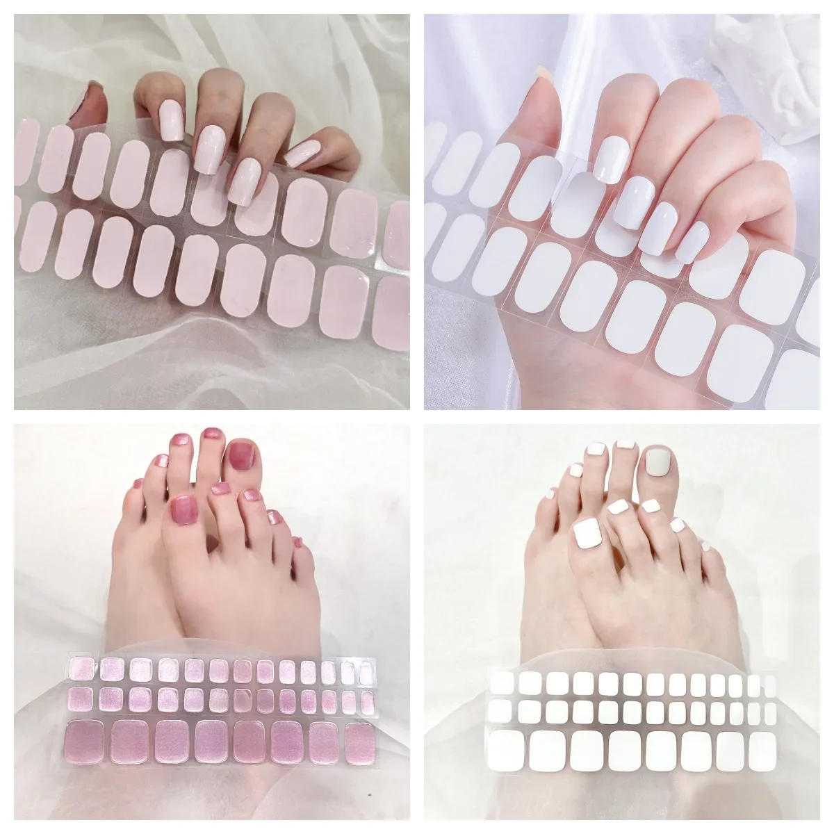 22/34Tips Nude UV Semi-Cured Gel Nail Patch Slider Adhesive Toe Beauty Gel Sticker Long Lasting Full Cover Gel Toe Nail Sticker