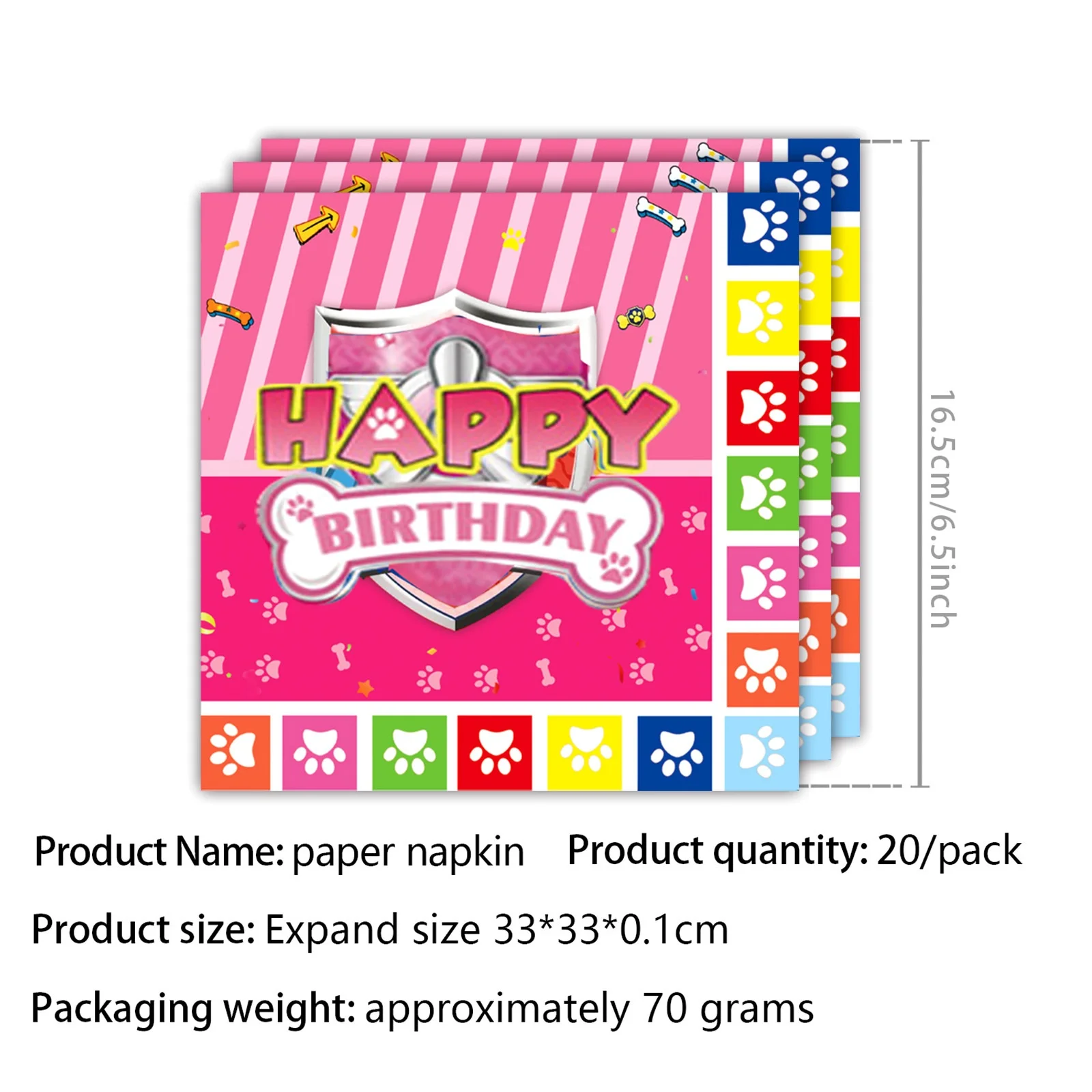 Paw Patrol Tischservietten, Happy Birthday Dekorationsservietten, Paw Patrol Skye Einweg-Papiertücher, Paw Party-Geschenke und Zubehör – Detail 11