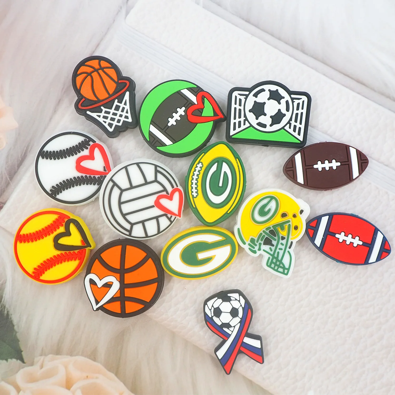 Chenkai 10PCS Football Basketball Mom Silicone Focal Beads For Beadable Pen Silicone Charms for Pen Keychain Making Characters