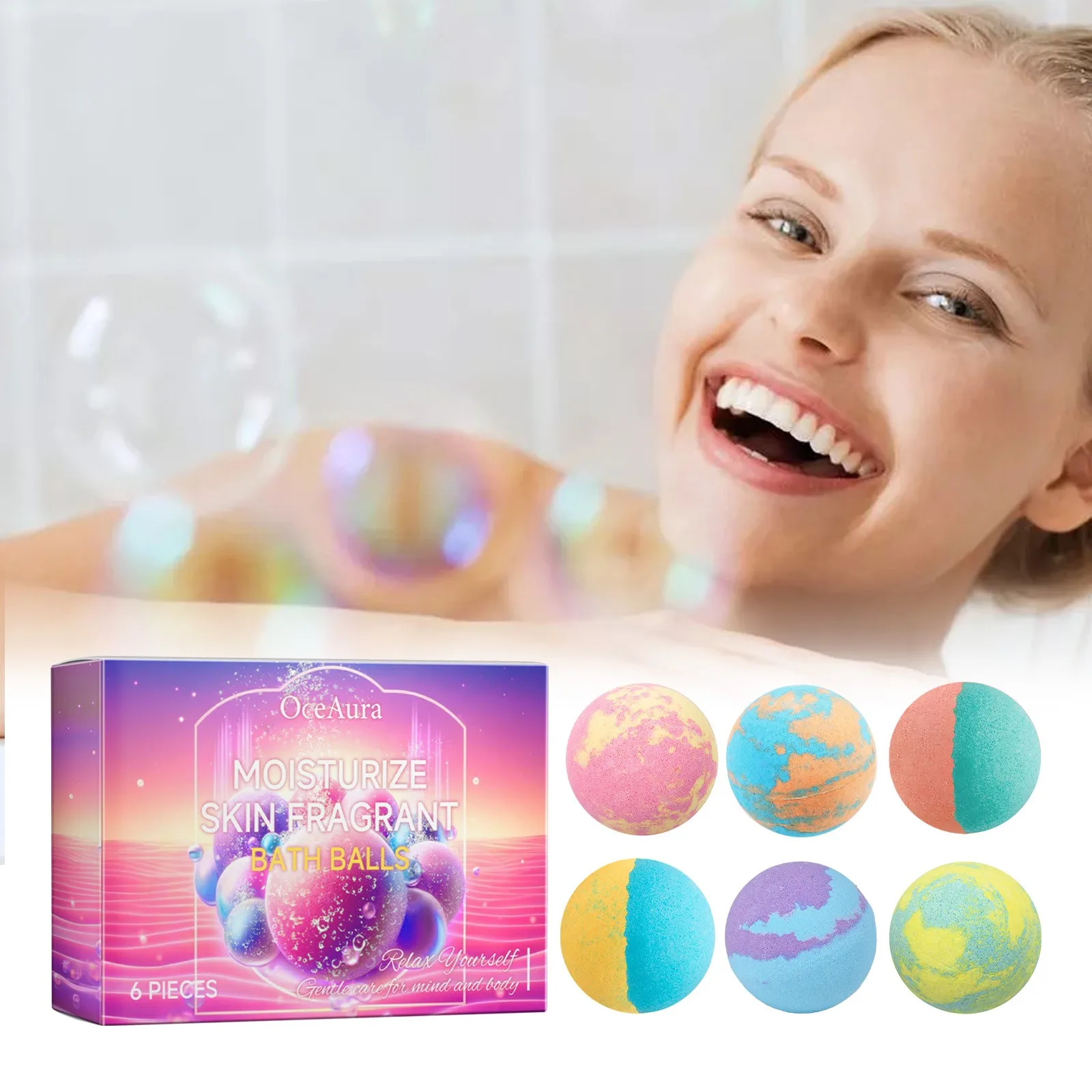 6pcs Moisturize Skin Fragrant Bath Balls Set Handmade Natural Bath Bomb For Women Floating Bubble With Oil For Self Care Gifts