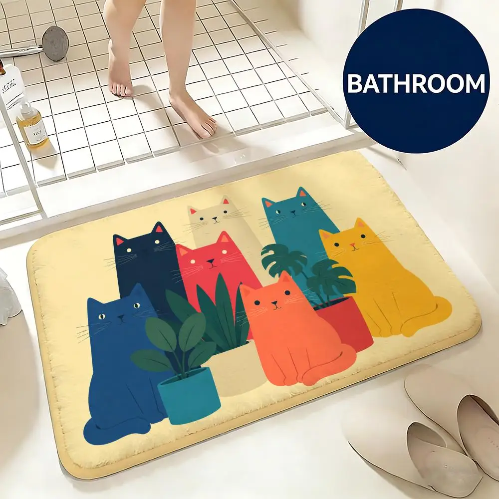 Colorful Kitties Floor Mat Non-Slip Absorbent Doormat Bathroom Bedroom Home Decor Rug