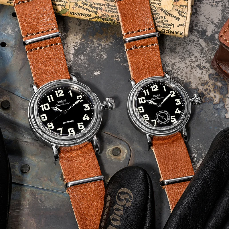 ثورن T013 ساعة كلاسيكية ST1700 حركة الياقوت فقاعة الزجاج ساعة فاخرة 5Bar مقاوم للماء حزام من الجلد مضيئة ساعة رجالي #2
