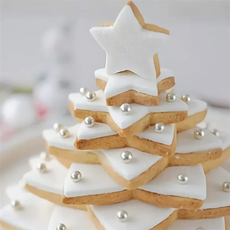 6pcs/set Christmas Tree Cookie Cutter Mold Five-pointed Star Shape Cake Cookie Cutter Mold 3D Cake Decoration Tool Baking Mold