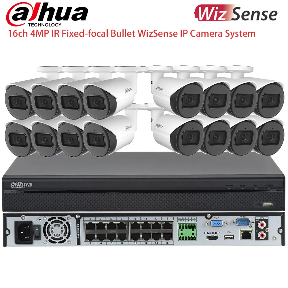

Комплект IP-камер Dahua 16CH NVR4216-16P-4KS3 с 16 портами PoE, 4 МП, цилиндрические IP-камеры IPC-HFW2441S-S, система видеонаблюдения