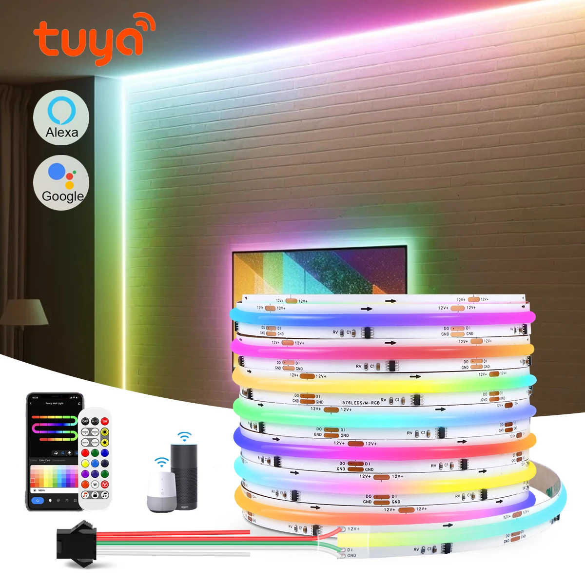 WS2811 IC COB RGB Led Strip Sync z muzyką 576Leds/M Elastyczna taśma RGBIC o wysokiej gęstości Adresowalna Dearmcolor Neonowa taśma Alexa Google