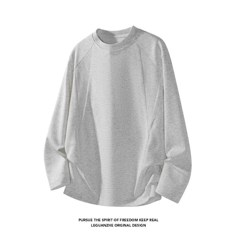 Daily Essential Mens Crewneck Long Sleeve Tops Raglan Seam Feature Relaxed Fit Soft Fabric Tees For Youth Street Casual Outfits