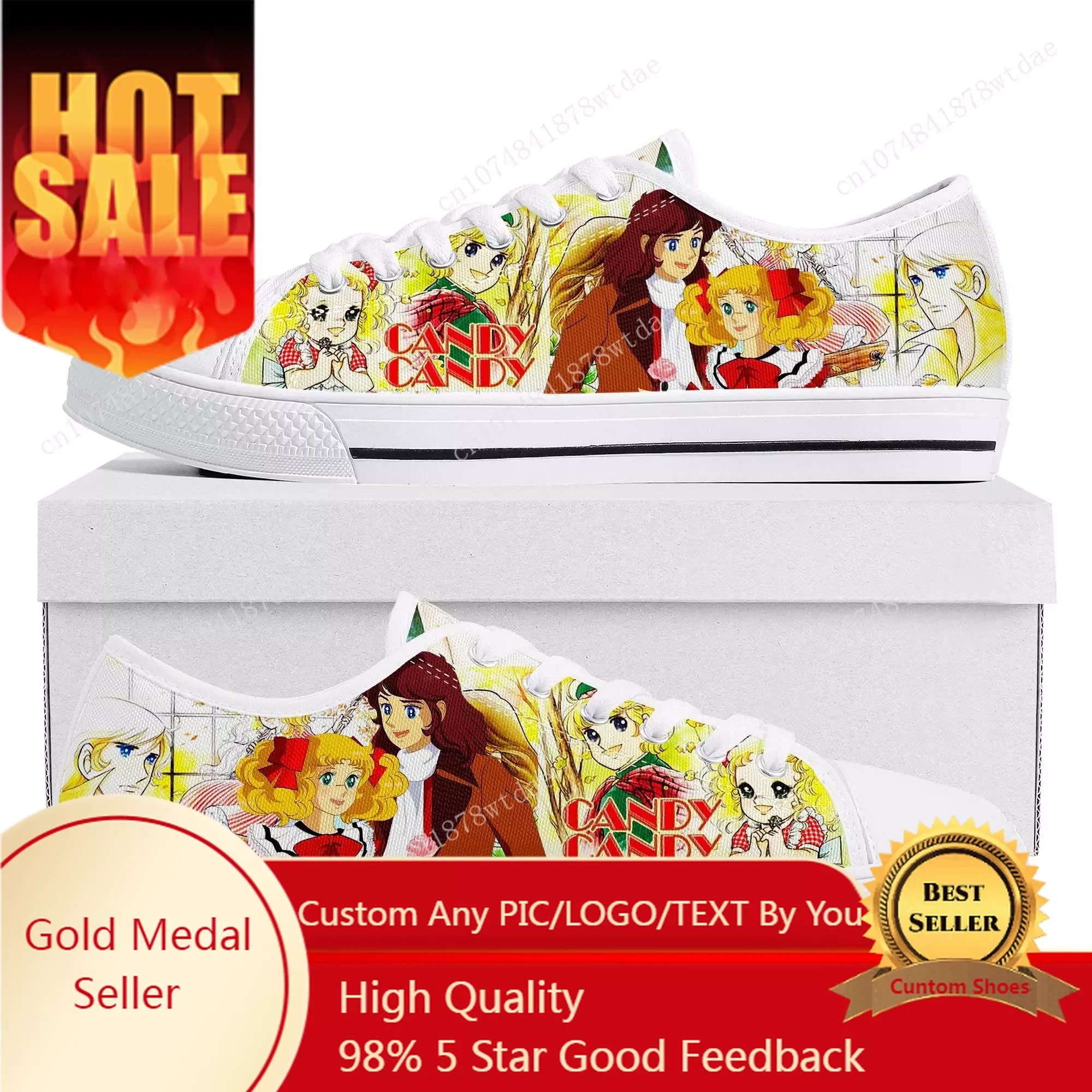 Candy Candy Lage Top Sneakers Womens Heren Tiener Hoge Kwaliteit Canvas Sneaker Paar Klassieke Strips Manga Op Maat Gemaakte Schoenen