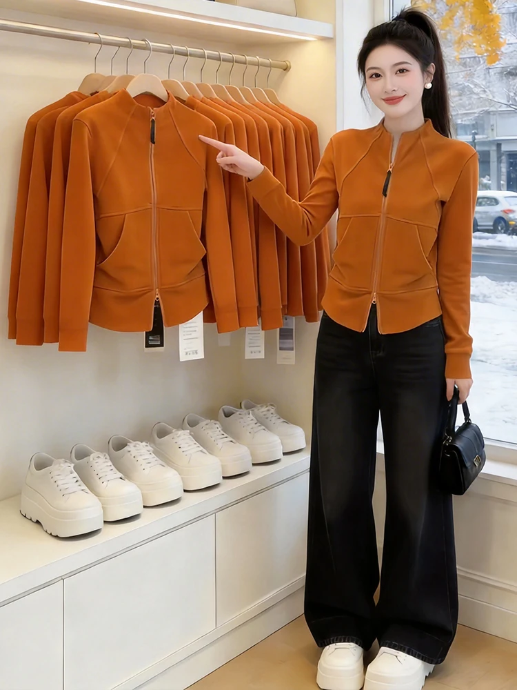 

Korean Sle Unique round Ne Sweatirt Women's Loose Lazy Faion All-Match Open Cardigan Top Spring 2026 New Arrival