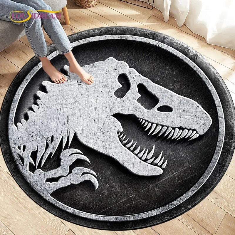 Tapis de dinosaure de dessin animé Jurassic Park, ronds, antidérapants, pour salon, chambre à coucher, décoration de coussinet de pied, tapis de jeu pour enfants