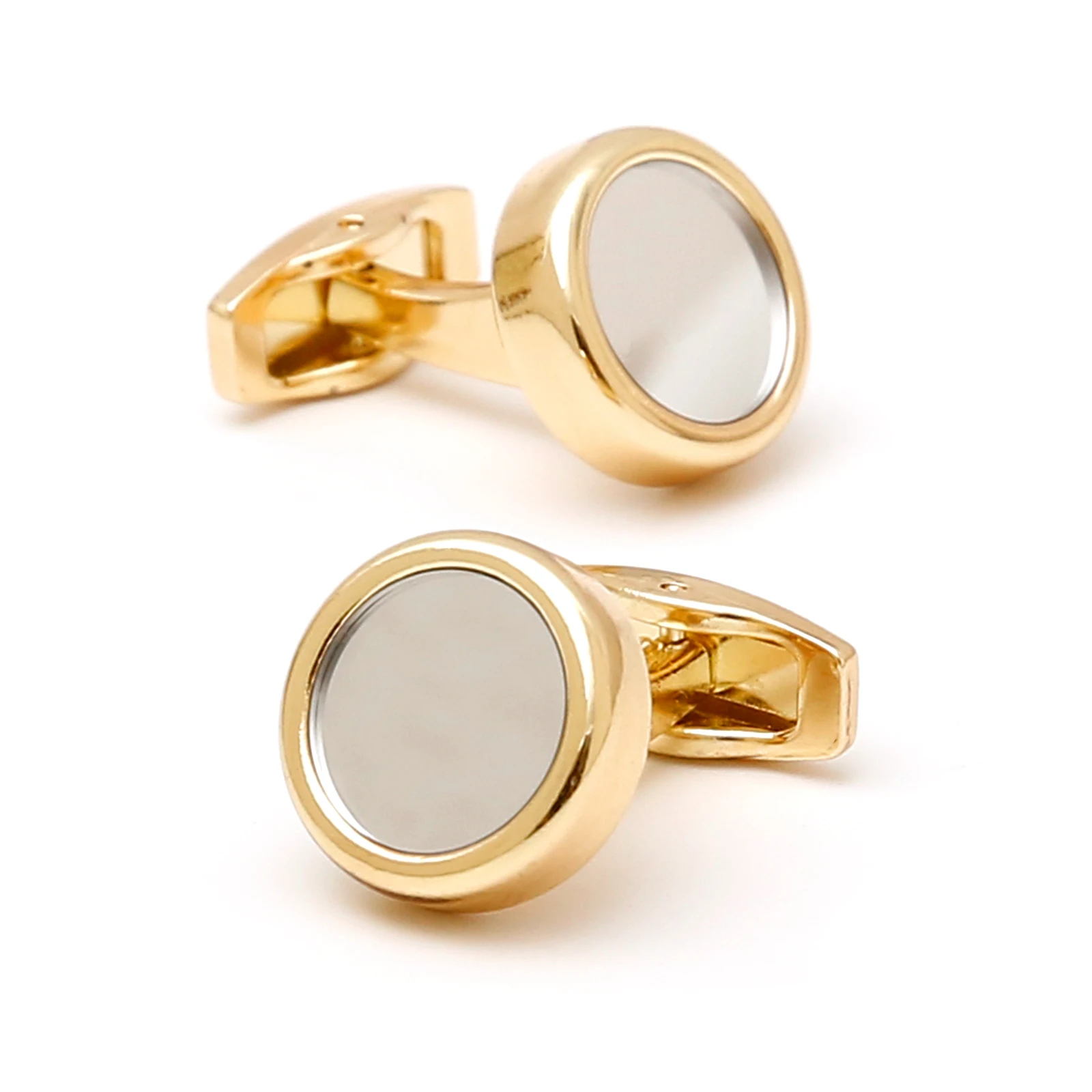 Cufflinks for Men TOMYE XK23012 Fashion Mirror Round Golden Casual Dress Shirt Cuff Links