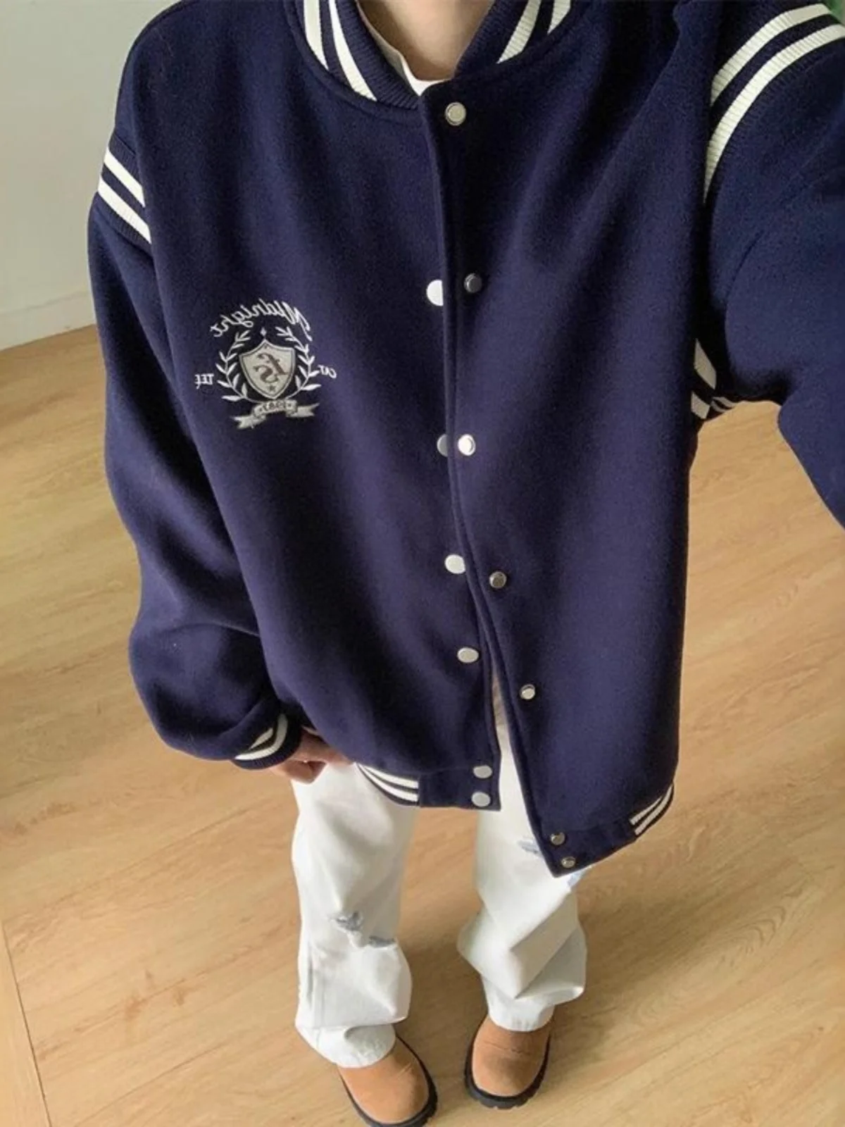 

American Retro k Blue Baseball Jaet Men's Trendy High-End College Sle Jaet Youthful ular Loose Fit Windproof Thic...