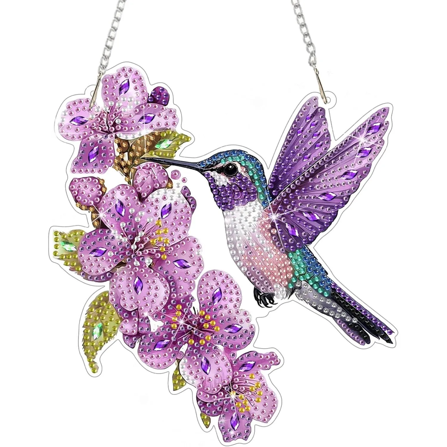 2D Flat, DIY Hanging Diamond Art Set for Adults, Hummingbird Diamond Painting Set, Special Shaped Rhinestones, Acrylic 2D Gemsto
