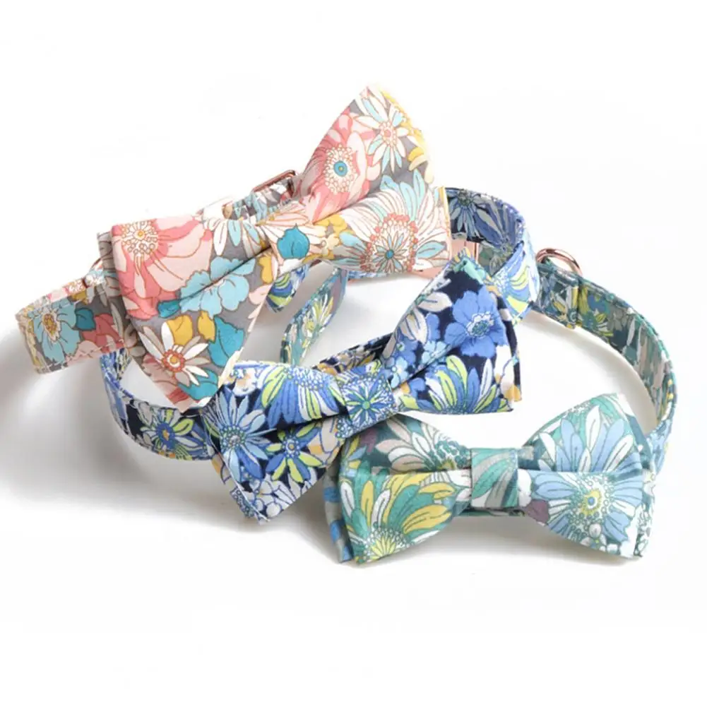 Dog Bow Tie Buckle Design Floral Printed Adjustable Cat Bow Collar Fashion Holiday Dress Up Kitten Neck Tie Pet Accessories