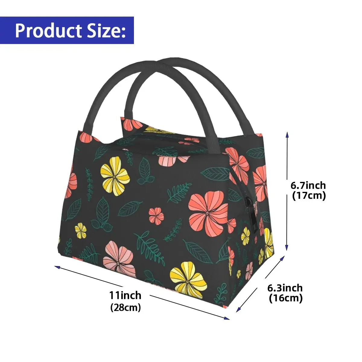 Tropical Floral Lunch Bag For Child Colorful Flowers Lunch Box Outdoor Picnic Cooler Bag Insulated Oxford Thermal Tote Handbags