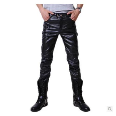 

Men's Slim Fit Leather Pants Casual Motorcycle Style Trendy Autumn Fashion Straight Leg mid Waist Cotton Blend Trousers