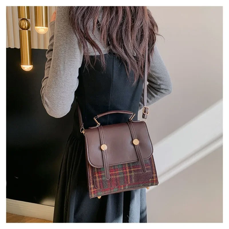 

Retro College Style Plaid Backpack New Fashion Luxury Brand Shoulder Bag Casual Handbag Winter Popular Shoulder Crossbody Bag