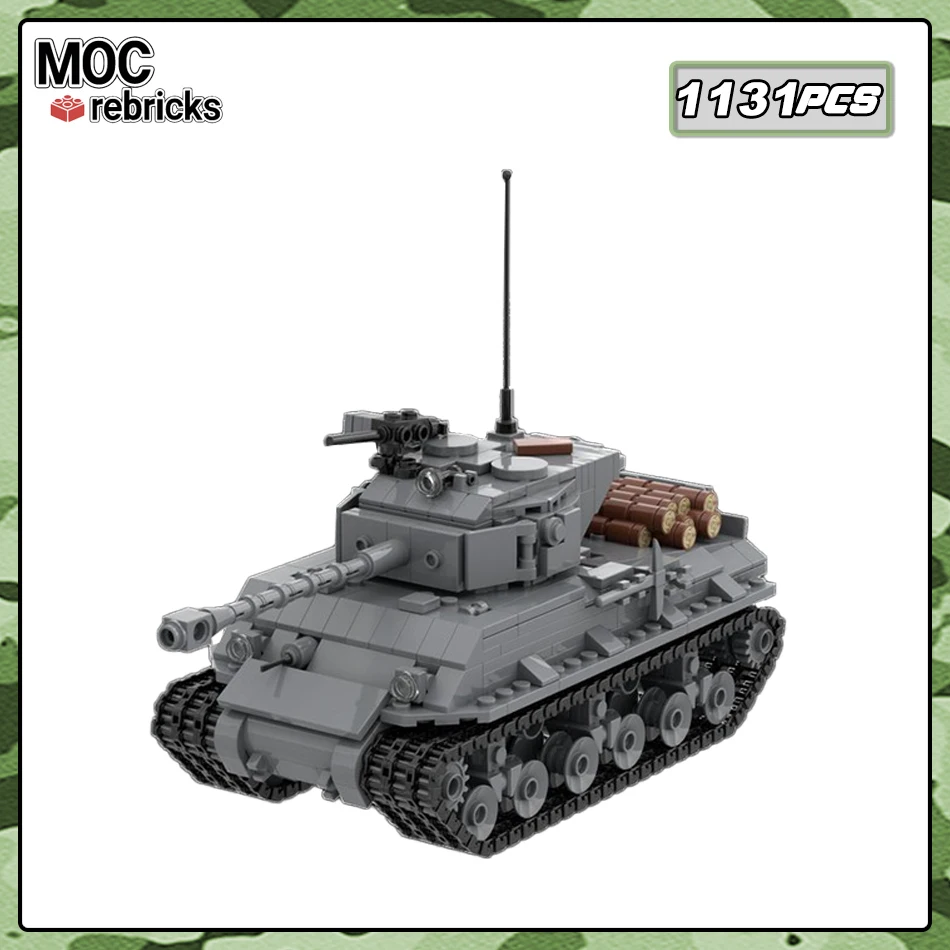 Ww ii militärische Waffen serie m4a3e8 mittlerer Panzer moc Bausteine verfolgt gepanzertes Fahrzeug technisches Modell Ziegel Kinderspiel zeug Geschenke