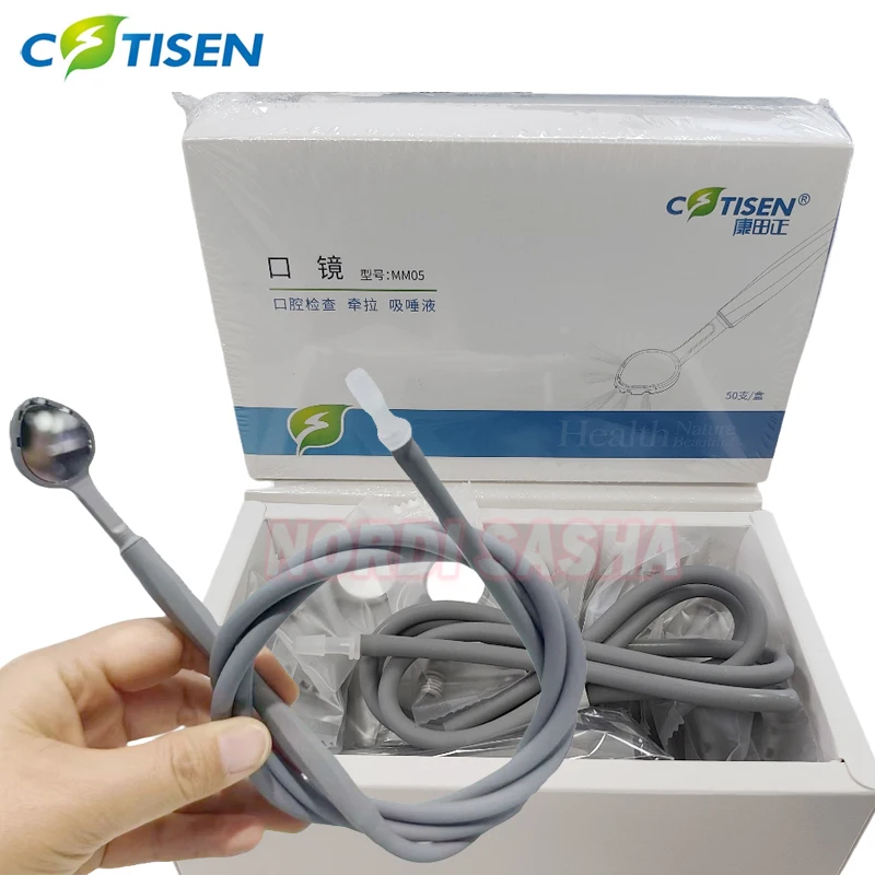 Disposable Saliva Suction Mirror Dental Anti-fog Reflector Mirror   For Oral Examination/Pulling/Salivatio 50Pcs/Box