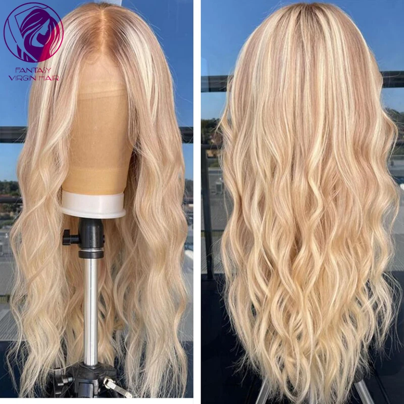 

Real Human Hair Lace Wig Light Honey Blonde Highlights HD Lace Frontal Wigs for Women Full Lace Wigs Pre Plucked 180% 13x6