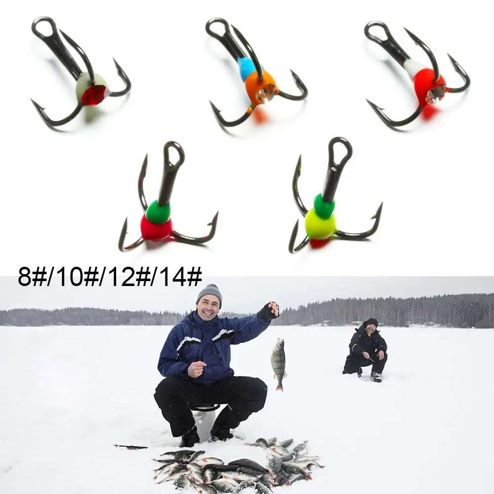 5Pcs/Box 8# 10# 12# 14# Sinking Bait Winter Ice Fishing Hooks Tackle Tools Carbon Steel Three-jaw Hook Durable