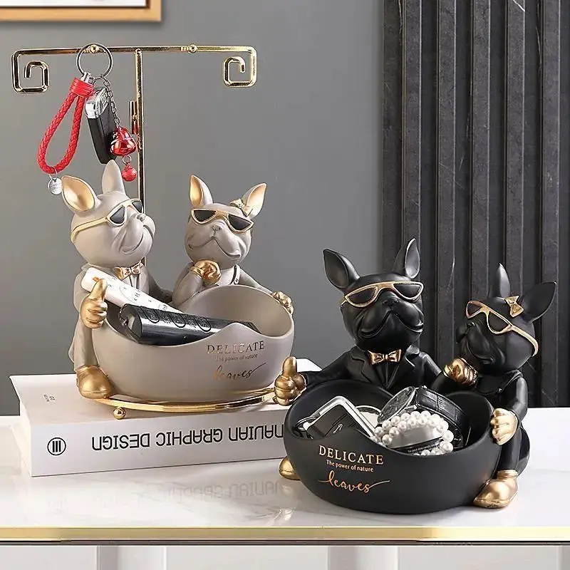 

French Fighting Dog Heart Holding Storage Ornaments Home Living Room Decorations Porch Key Desktop Pet Doll Ornaments