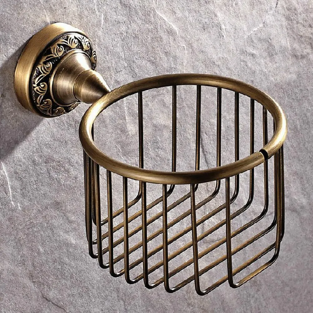 

Vintage Retro Antique Brass Toilet Paper Holder European Style Wall Mounted Bathroom Toilet Roll Paper basket Lba485