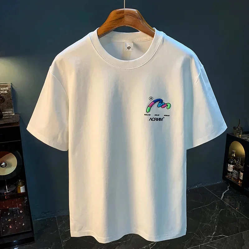 2026 Summer New Embroidered Printed Short Sleeve T-shirt for Men, Casual, Loose, High End, Handsome Five Top