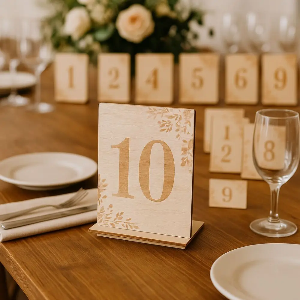 

10pcs 1-10 Numbers Wooden Table Numbers Reusable Elegant Rustic Table Signs with Base Holder Vintage Seating Sign Cards