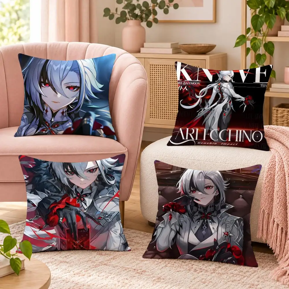 Arlecchino Genshin Impact Cushion Cover Soft Short Plush Pillow Cases Hidden Zipper Cutecore Sofa Bedroom Home Decor Gift