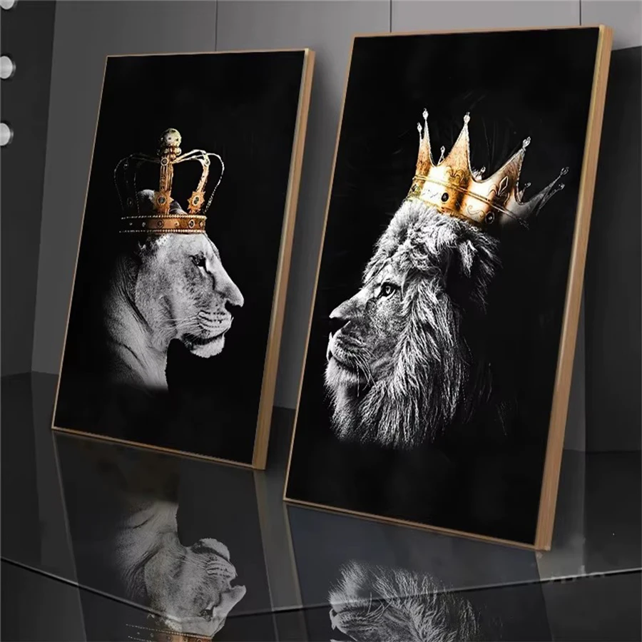 

5D DIY Diamond Embroidery Modern Black and White Animal Art Crown Lion Diamond Painting Cross Stitch Mosaic Wall Art×2PCS